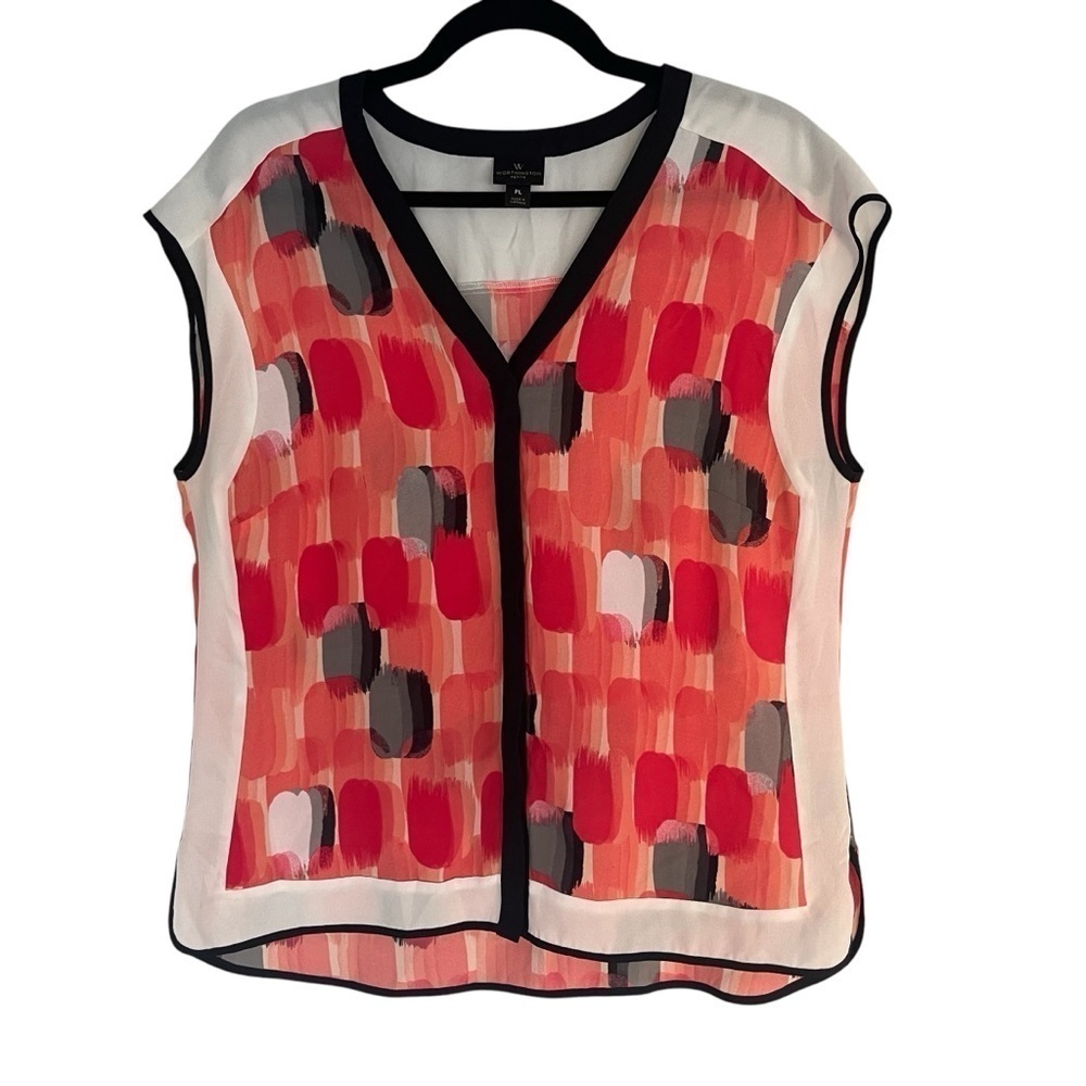 Worthington Sleeveless Multicolor V-Neck Blouse Top Petite Large Career Causal
